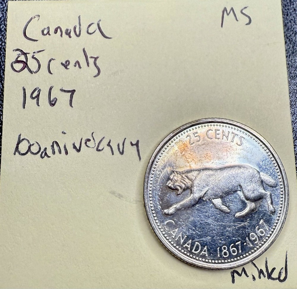 1967 Canada Silver Quarter • Centennial Lynx • Brilliant