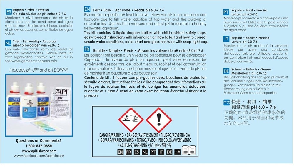 API Freshwater Aquarium pH Test Adjuster Kit 250 Tests Fish Care Solution