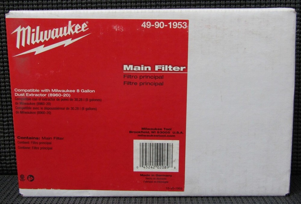 MILWAUKEE 49-90-1953 MAIN FILTER REPLACEMENT FOR 8-GALLON DUST EXTRACTOR 8960-20