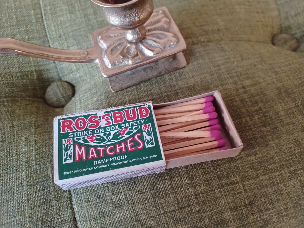 Vintage Hand Held Solid Brass - Candle Stick & Match Box Slot - with Matches