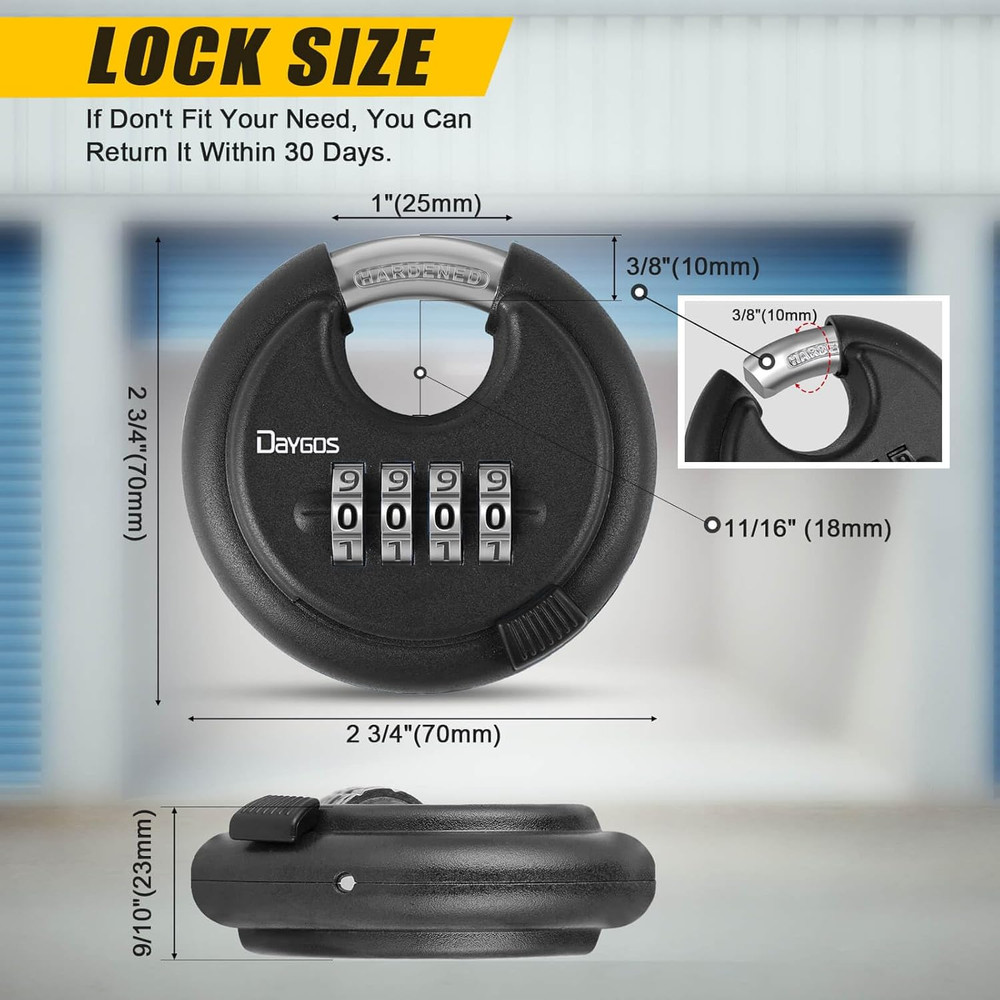 Combination Disc Padlocks for Outdoor - Heavy Duty 4 Digit Code Lock, Combo Disc