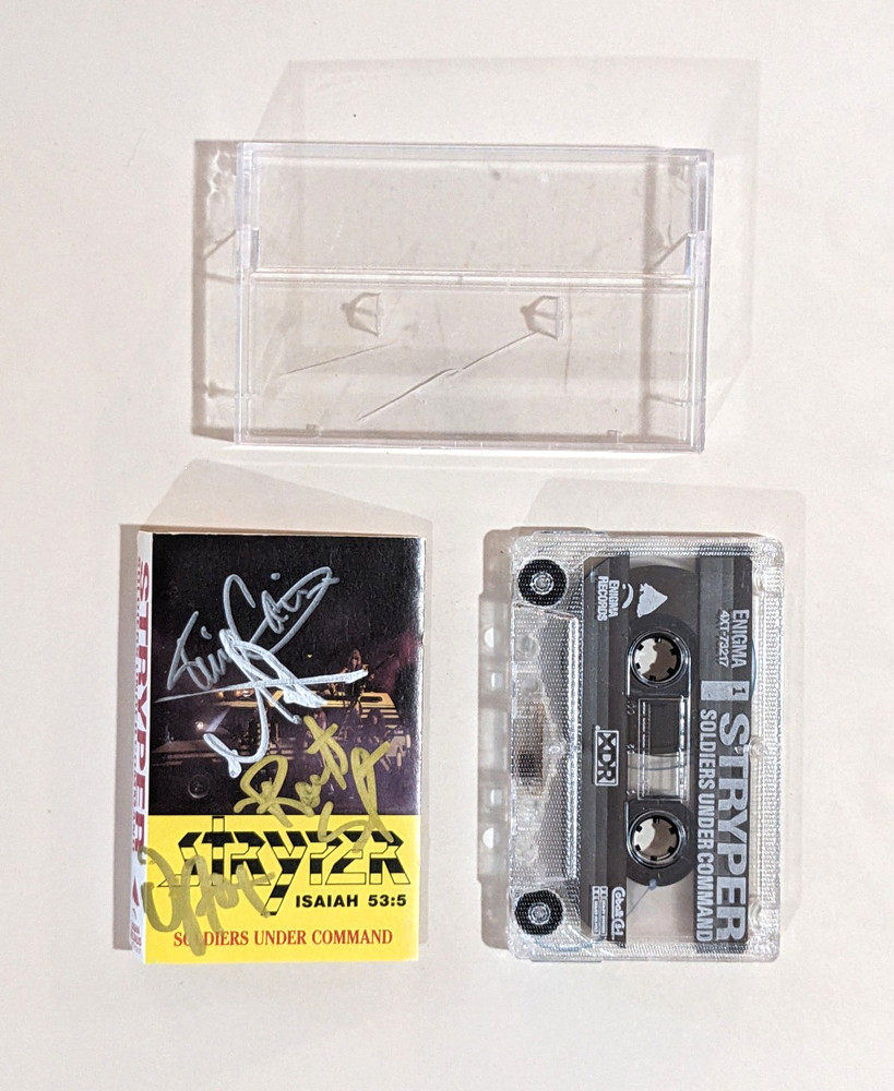 Stryper SIGNED CASSETTE Soldiers Under Command MICHAEL ROBERT OZ TIM autograph