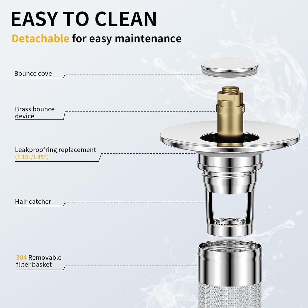 Universal Bathroom Sink Plug Stopper Pop-Up Drain Filter Wash Basin Core Bounce