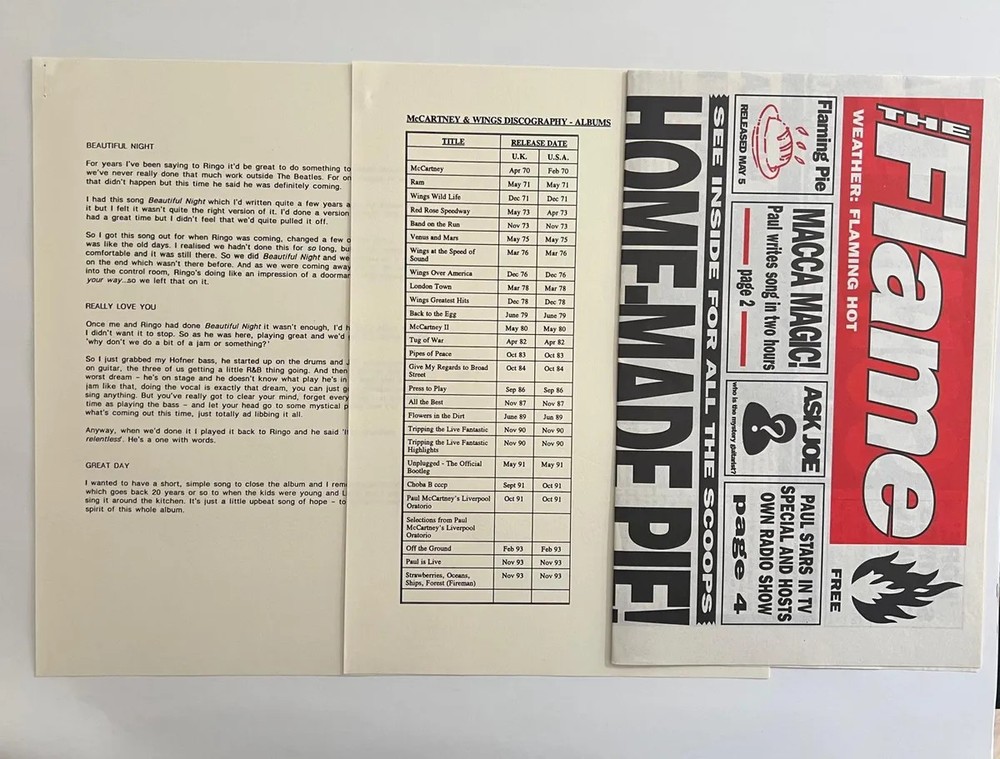 Paul McCartney Flaming Pie Press kit 1997