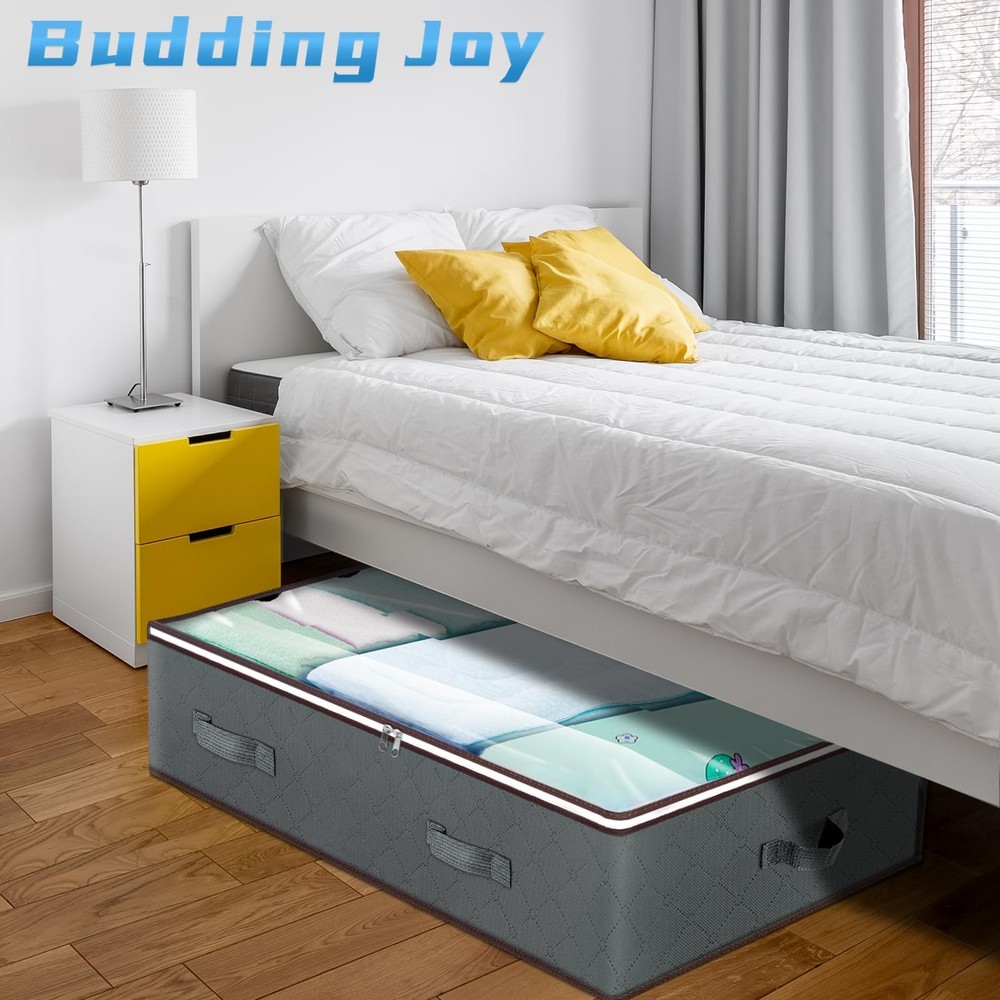 60L Under Bed Storage Containers, Storage Bins with Clear Lids, Foldable Clos...