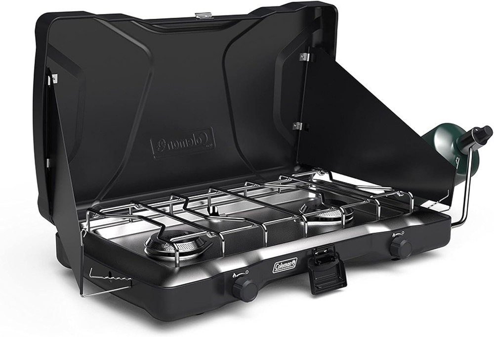 Portable 2 Burner Propane Camping Stove Cooktop Wind Guard 22000 BTU