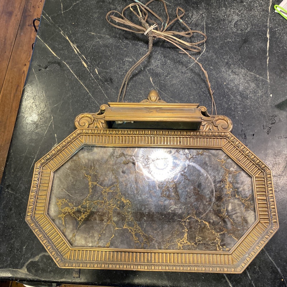 Vintage Original Heavy Brass Mirror With Light