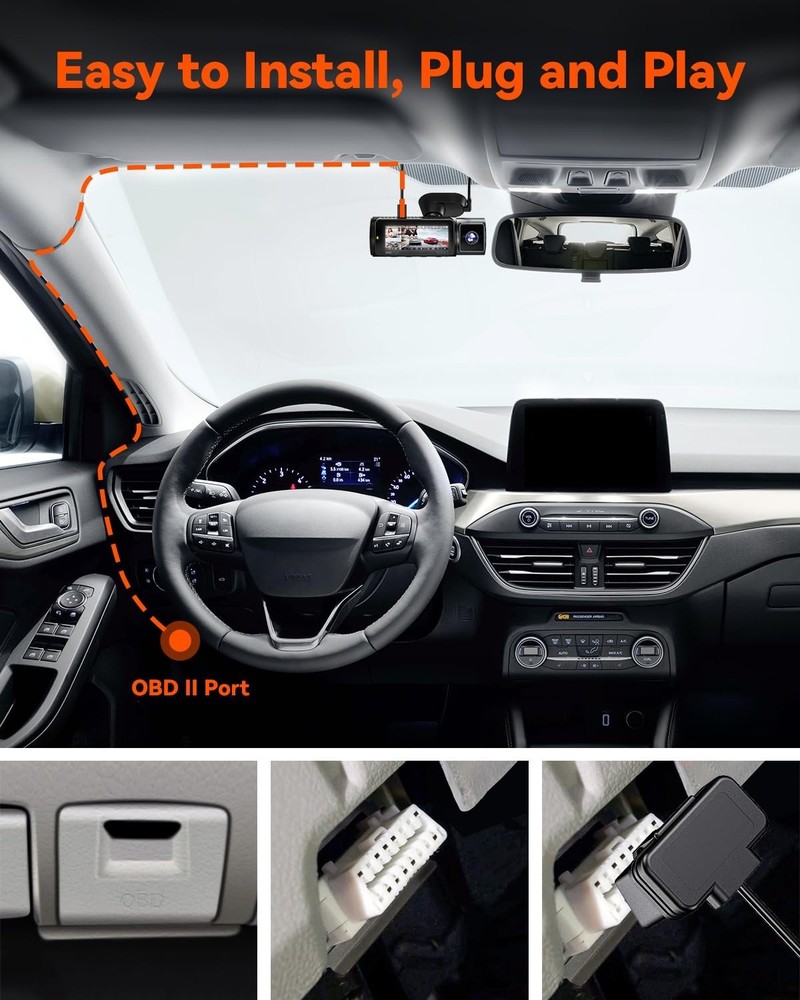 Vantrue USB‑C OBD Hardwire Cable 9.8ft Low Voltage Protection Dash Cam Power Kit
