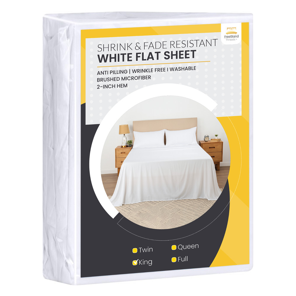 Threads+ King Flat Sheet 105x102 White 100GSM Microfiber Bulk & Wholesale Packs
