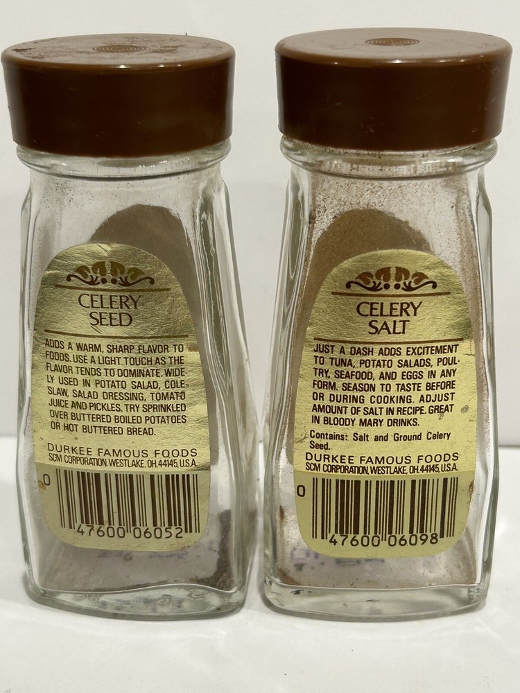2 Vintage Durkee Spice Jar Bottles Celery Seed and Celery Salt Empty ship