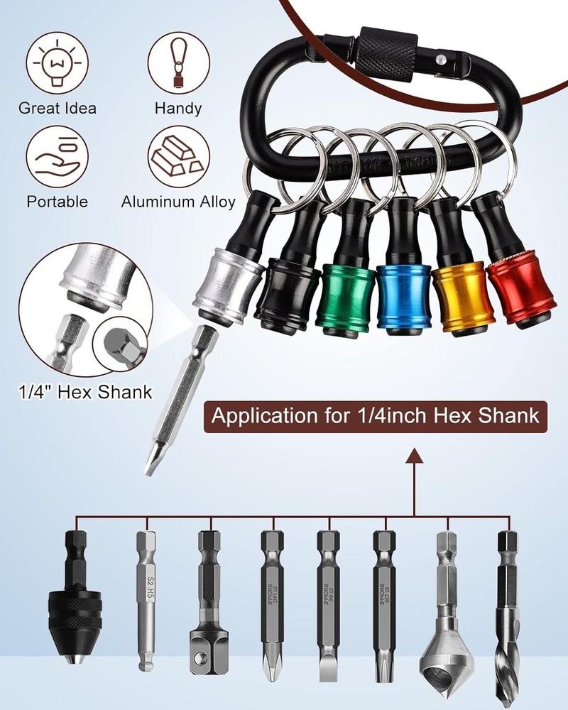 12pc Portable Bit Holder Keychain with Black Carabiner - Versatile Tool Set
