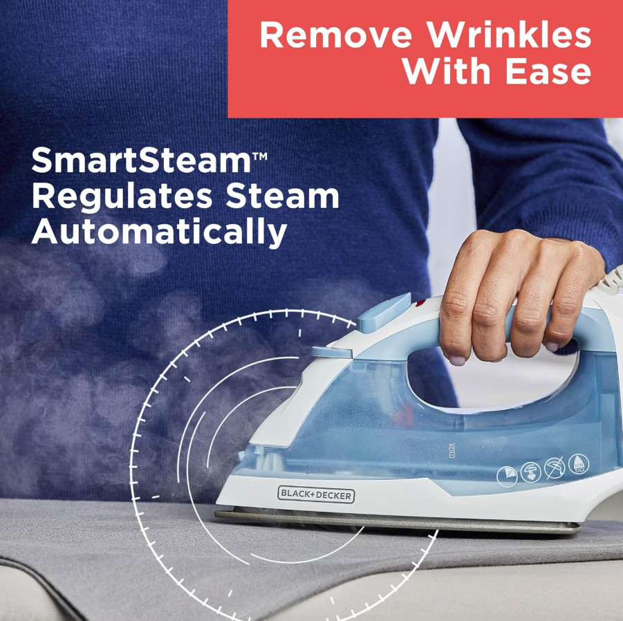 BLACK+DECKER Easy Steam Compact Iron for Clothes, Automatic Shutoff, Anti-Drip..