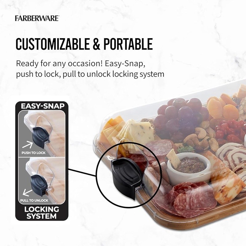 Dual Function Bamboo Cutting Board W/ Clear Locking Lid Charcuterie & Snacks New