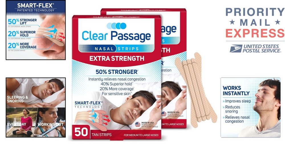 Nasal Strips Extra Strength, 100 Count Tan - Instant Relief & Snoring Solution