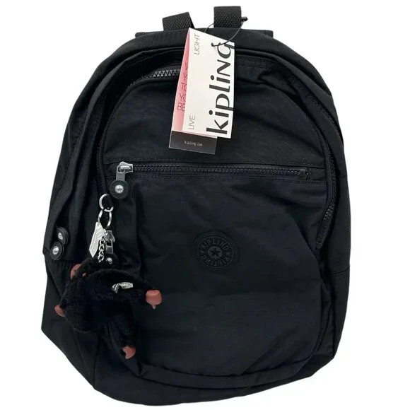 KIPLING Nylon Challenger School Backpack Black Tonal Adjustable Straps 14X10X8"