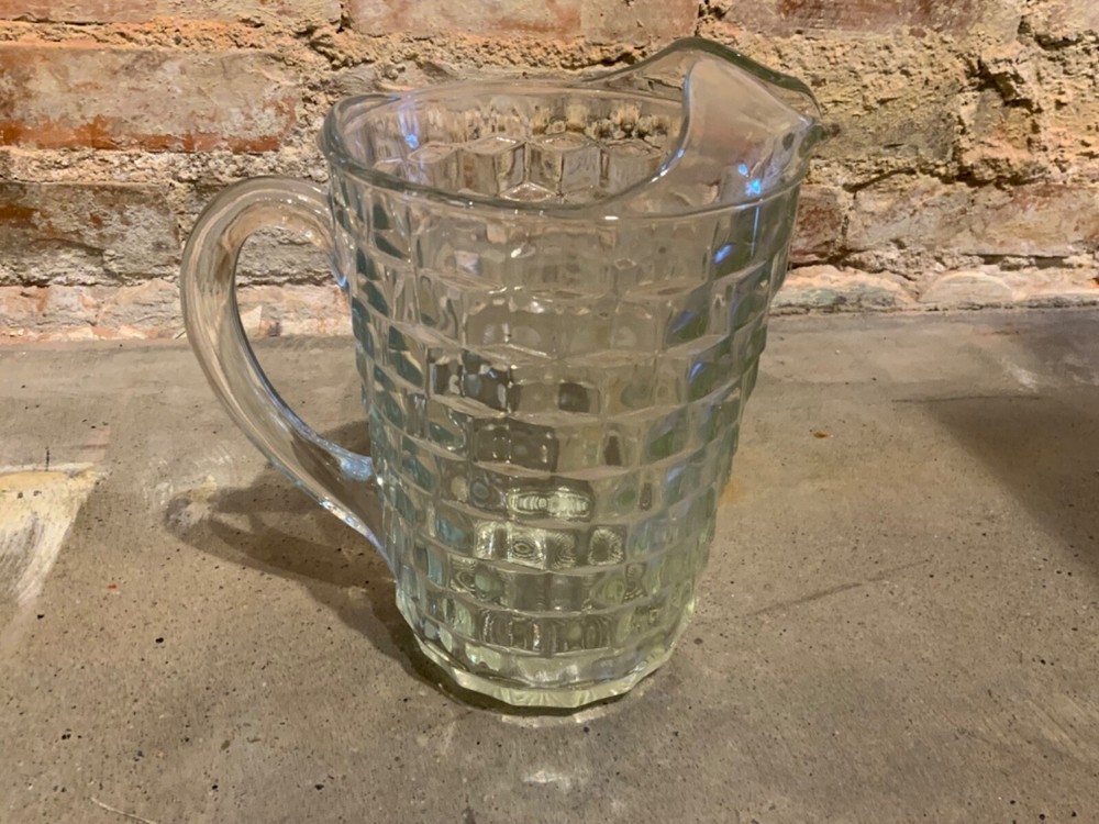 Vintage Clear Cubist Glass Pitcher