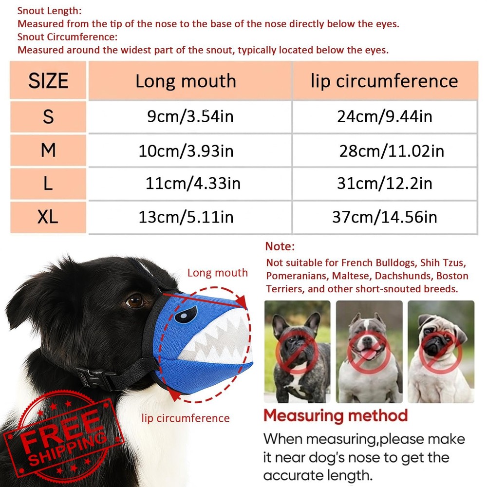 Colenumone Shark Dog Muzzle Black M No Bark Bite