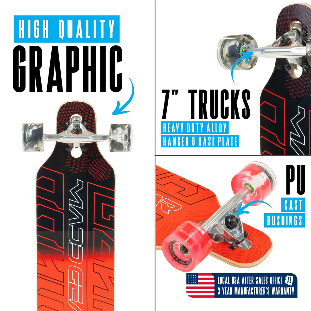 Longboard Drop-Through Cruiser Complete Skateboard 31" Maple Wood Deck All Ages