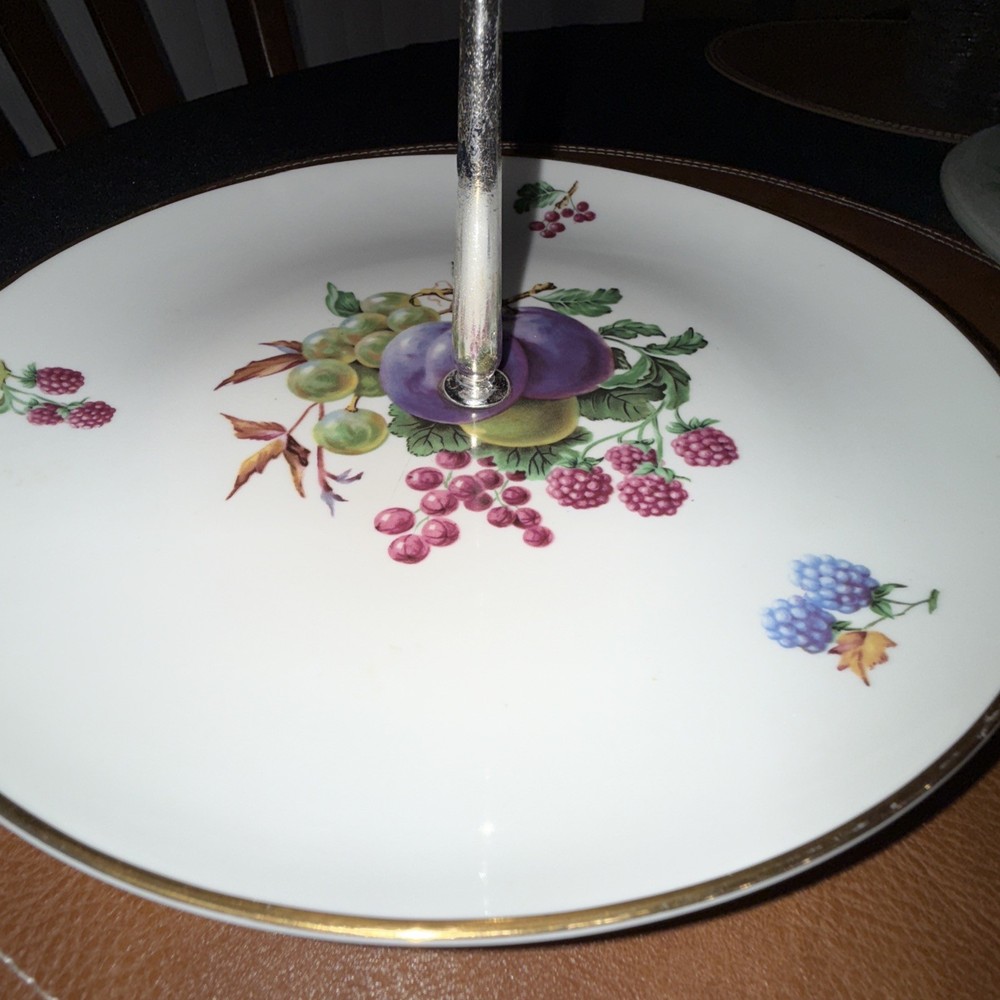Vintage Snack Tray Two-Tier With Handle, Fruit Motif Great Spring Table Setting