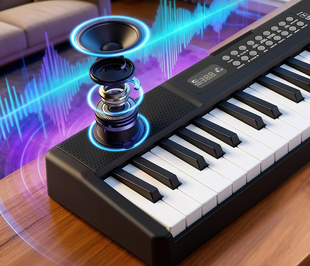Doulami 61 Key Electric Keyboard Piano, Foldable Design, Lighted Keys, LCD