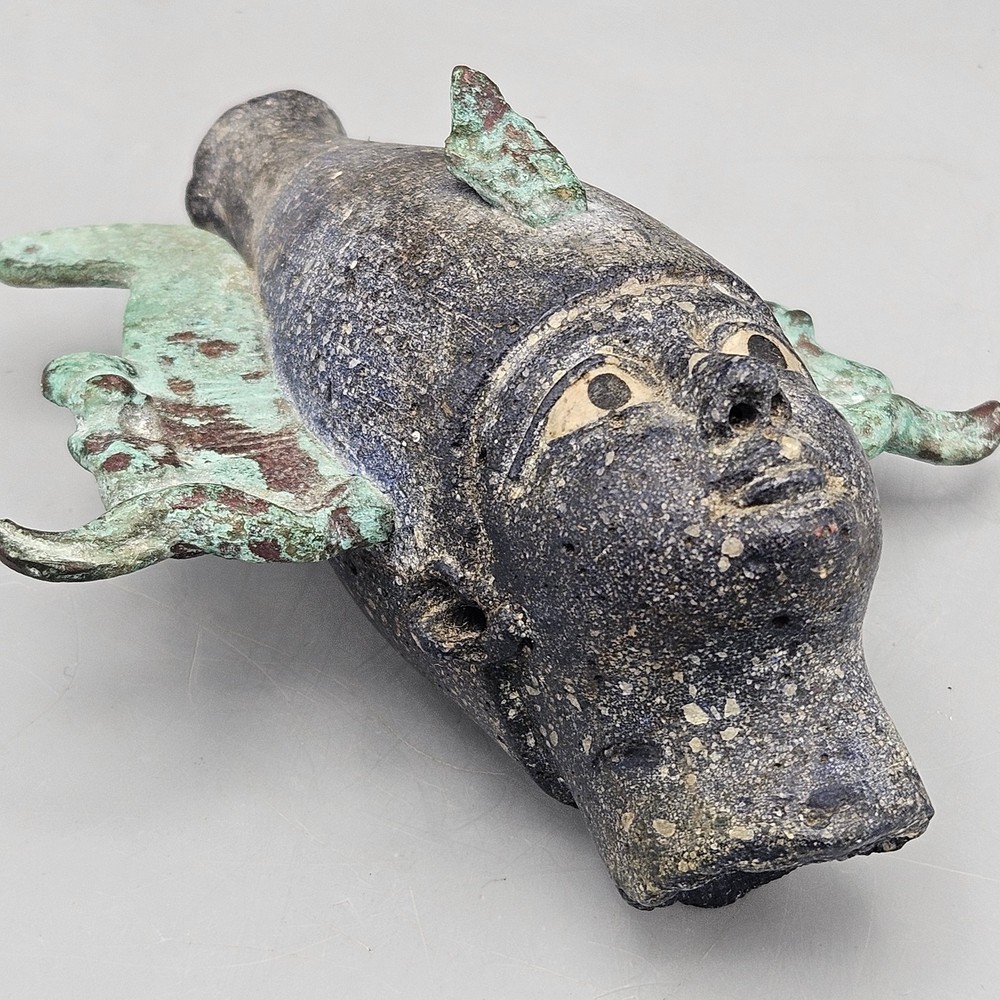 Egyptian Cast Stone and Bronze Osiris Head