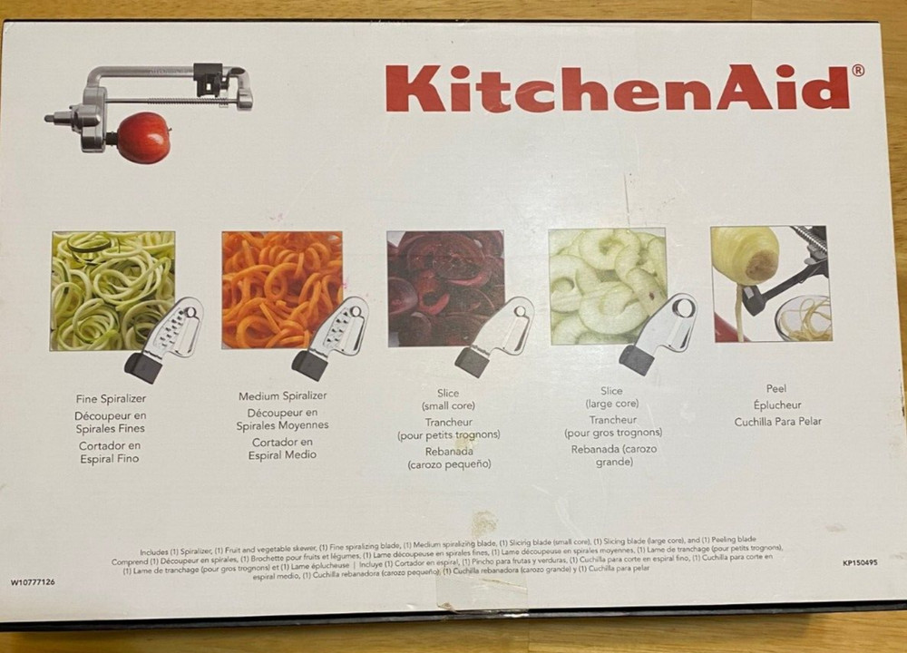 Kitchen Aid Spiralizer Peel, Core & Slice Mixer Attachment 5 Blades KSM1APC