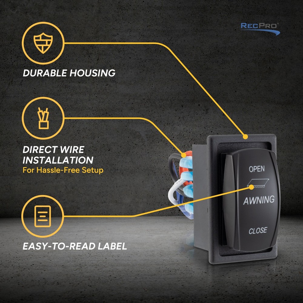 RecPro RV Replacement Awning Switch | 12V DC | 2" H x 1.13" W x 2" D