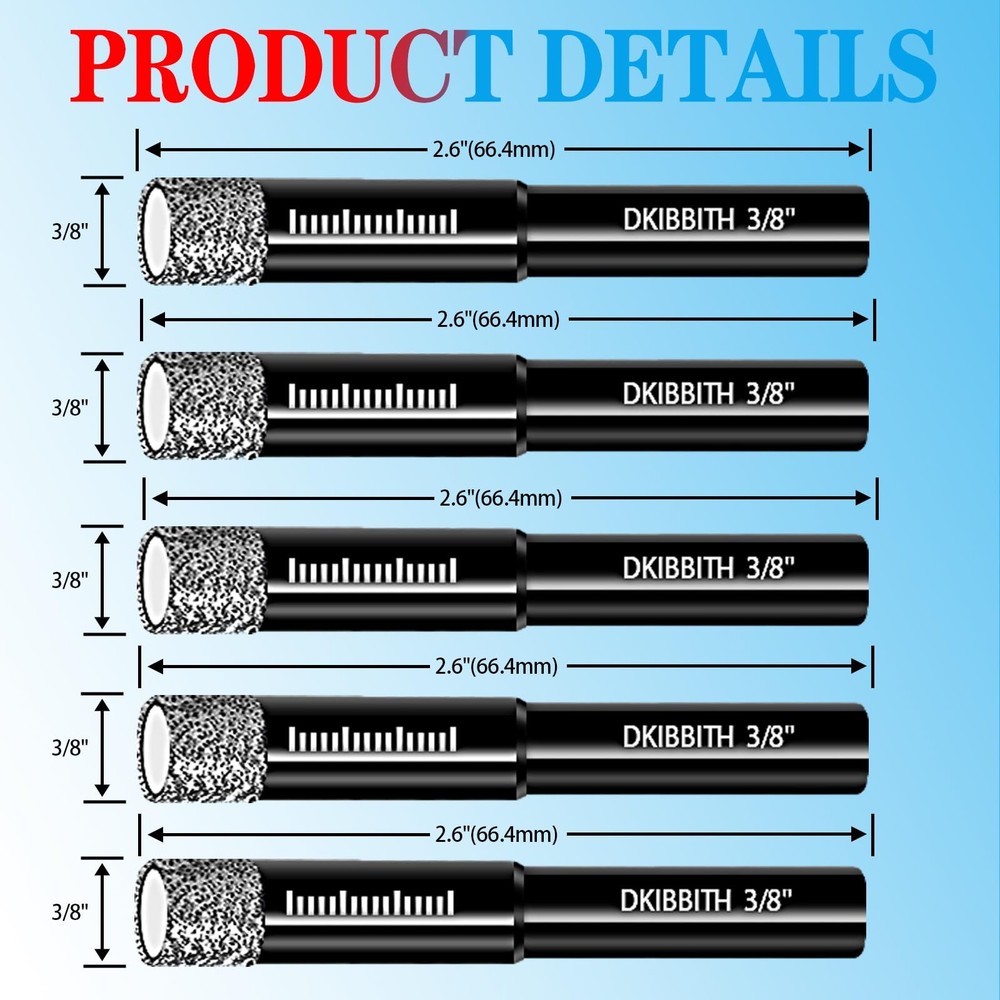 5-Pack 3/8" Dry Diamond Core Drill Bits Set, 10mm 5 Pcs 3/8“