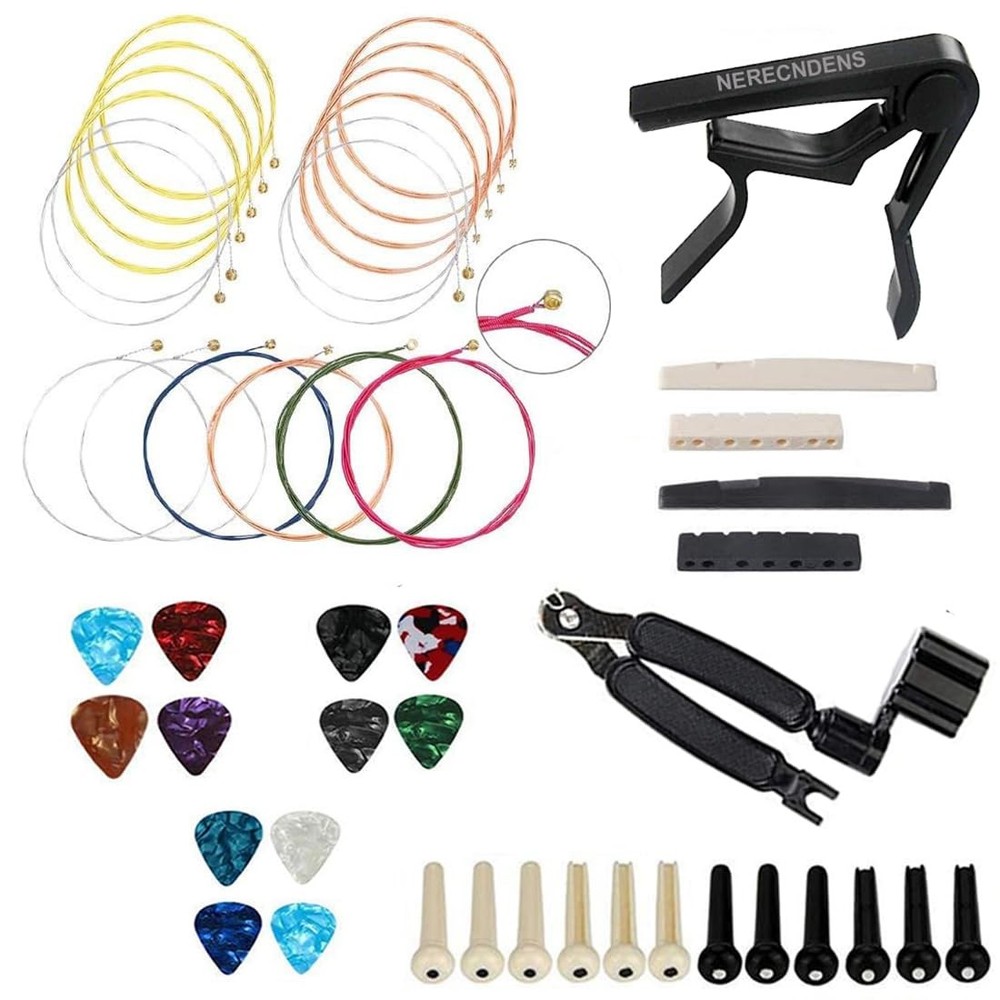 48PCS Acoustic Guitar Accessories Kit, Including Strings, Picks, Capo, String...