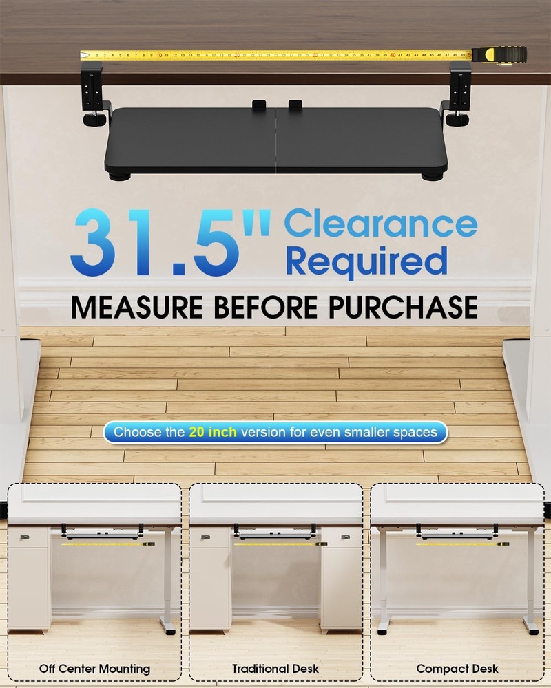 Large Keyboard Tray Under Desk, Pull Out Keyboard & Tray with Adjustable -cla...