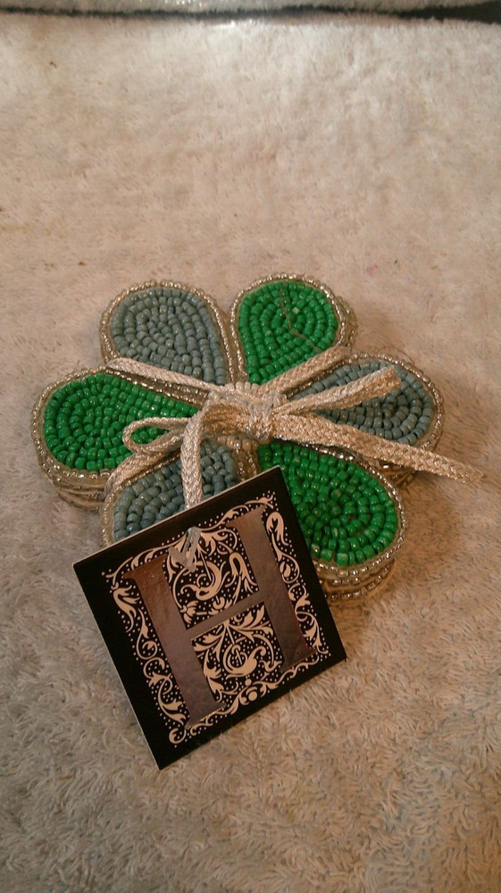 Set Of 4 Beaded Flower Coasters