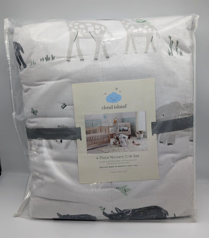 Cloud Island Two by Two Animals 4pc Nursery Crib Bedding Set - Gray & White