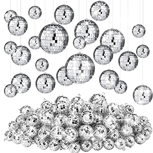 100 Pcs Mirror Disco Balls Bulk Assorted Silver Hanging Disco Ball Decor for