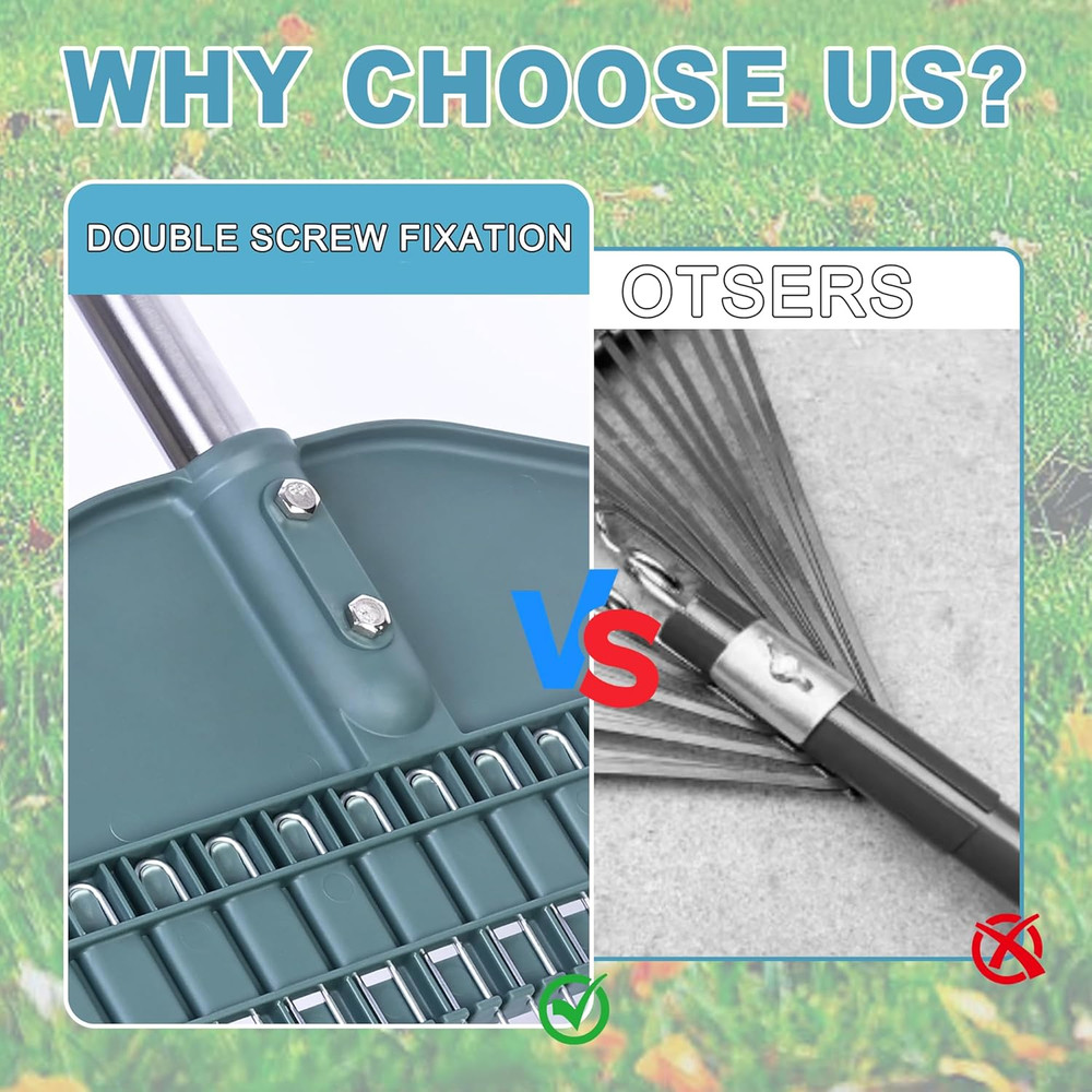 Thatch Rake, 66" Adjustable Handle, 17" Wide Dethatcher Rake for Garden, Patio &