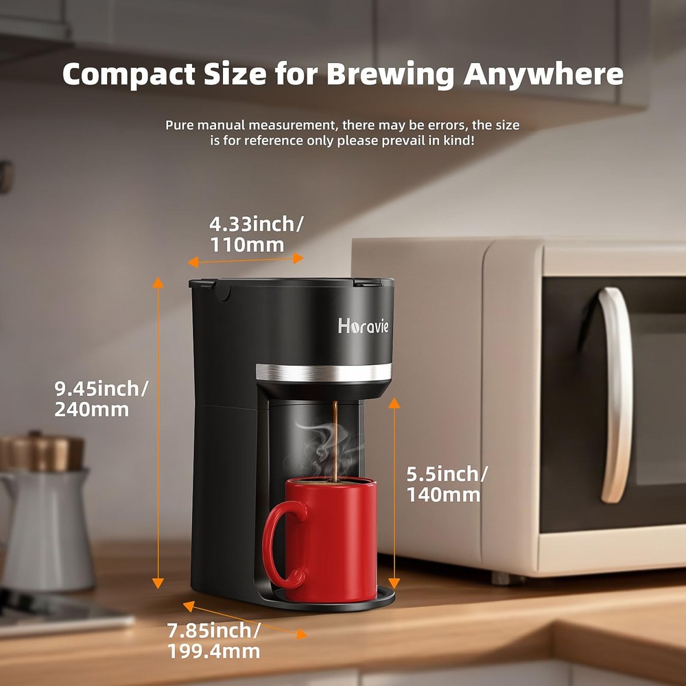 Horavie Mini Single Serve Coffee Maker for K Cup and 9.45 Inches, Black