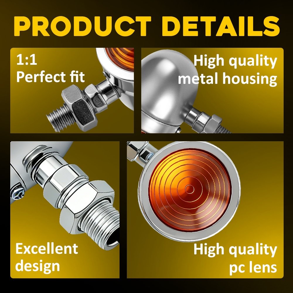 4X Motorcycle Turn Signals Blinker Light Indicator Amber Front Rear Universal