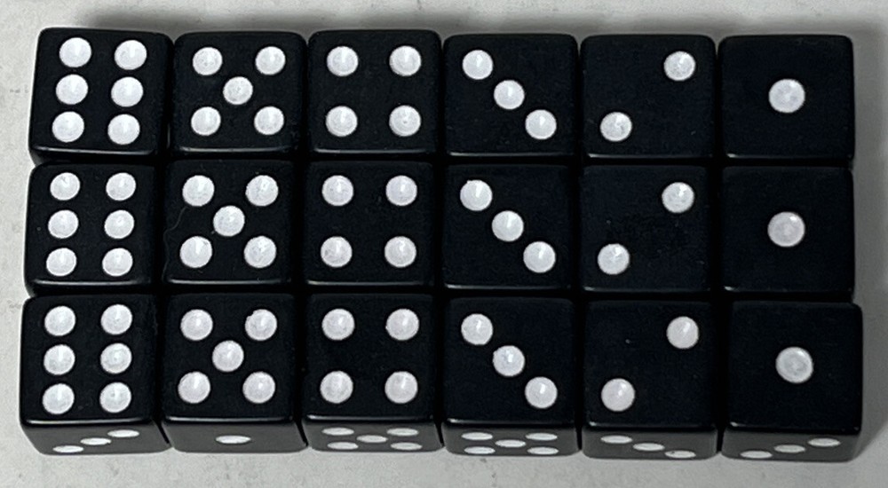 (18) Black Six Sided Dice