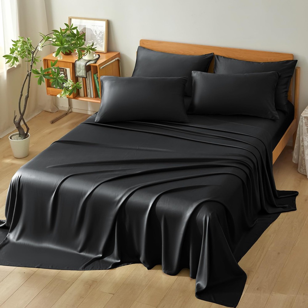 Queen Set 4pcs, 100% Rayon Derived from Sheets, Cooling & Breathable Bedding ...