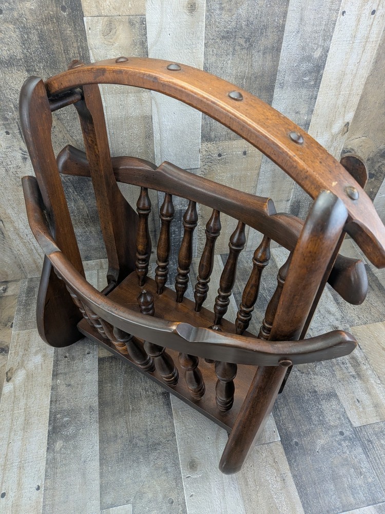 Vintage MCM Solid Wood Magazine Rack Holder Spindles