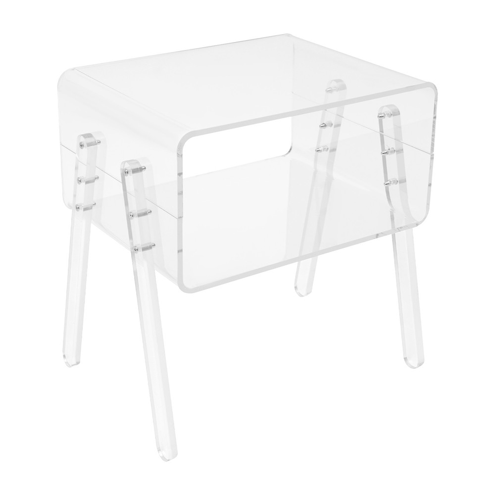 End Table Rectangular, Modern Clear Side Table Open Compartment Table for Couch