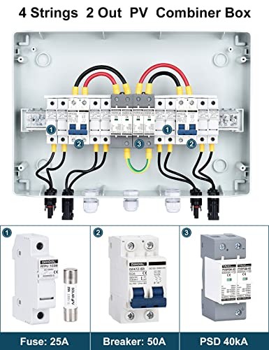 PV Solar Combiner Box with Lightning Surge Protector 4 String 2 Out 25 Amp