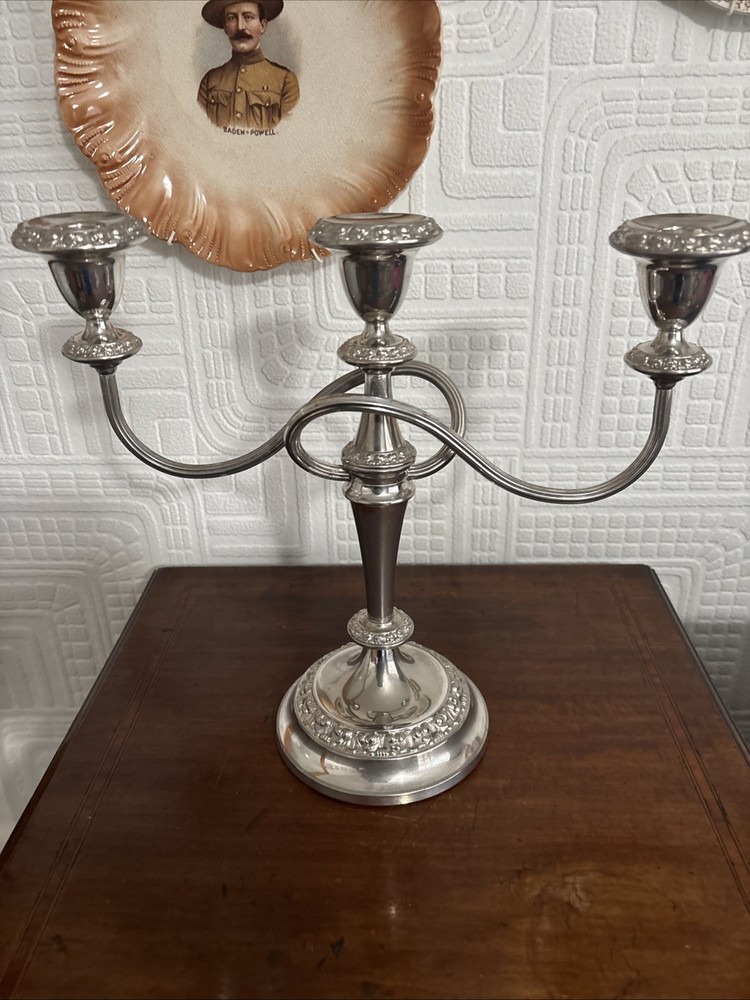 Vintage Silver Plated 29cm 3 Branch Candelabra