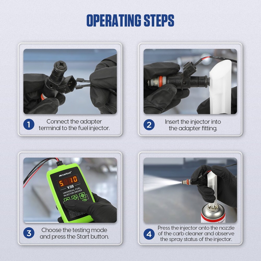 12V Universal Fuel Injector Tester Adapter DIY Cleaning Tool Kit 6 Testing Modes