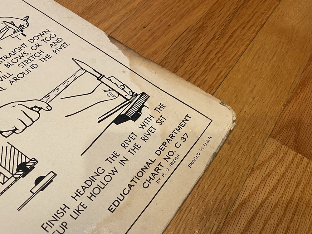VINTAGE STANLEY TOOLS DOUBLESIDED SIGN CHART HOW TO USE RIVETING SETTING HAMMER