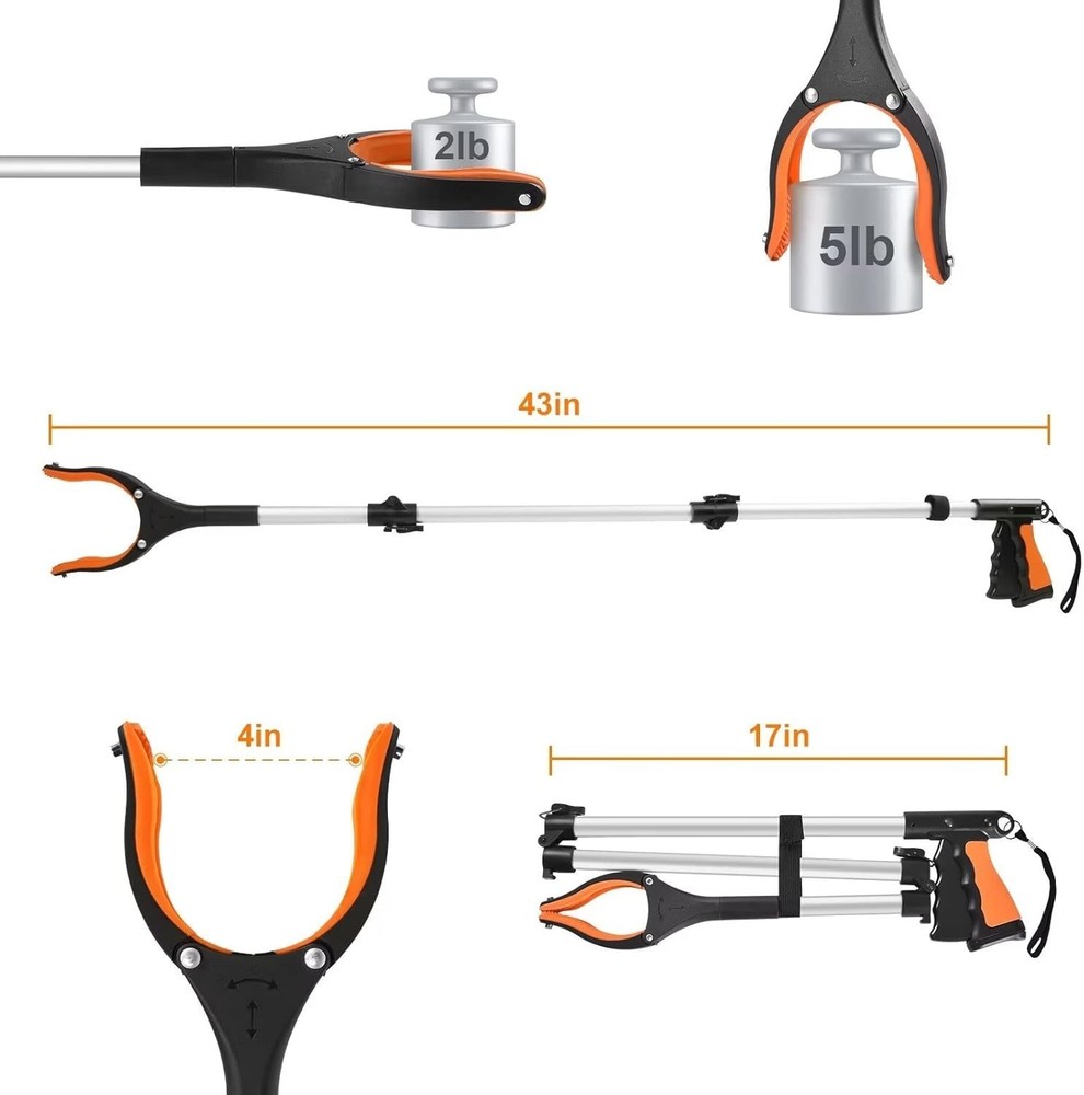 43" Extra Long Grabber Tool, Foldable Grabbers for Elderly Grab It Reaching Tool