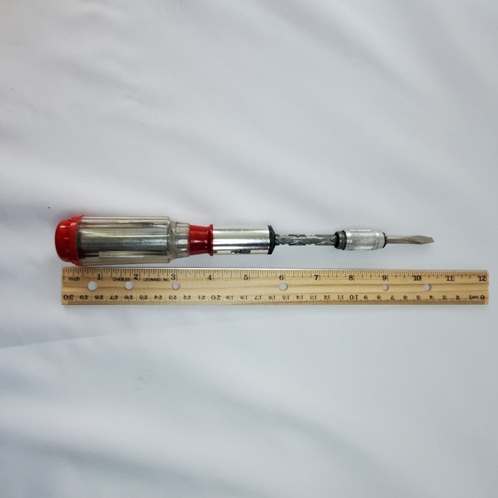 Oxwall Vintage Ratcheting Push Drill Screwdriver 6 Interchangeable Bits Japan