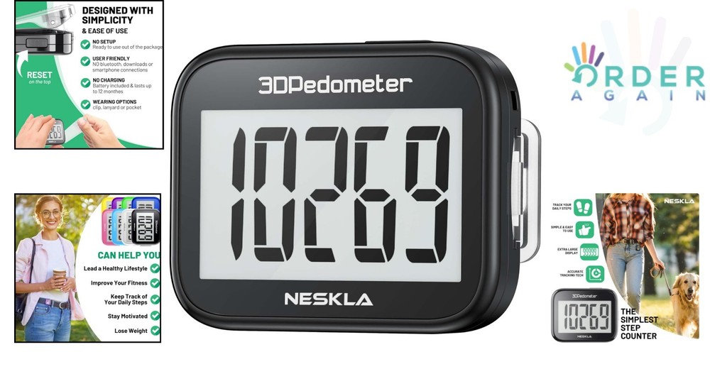 3D Pedometer Walking Step Counter Large LCD Digital Display Simple Compact