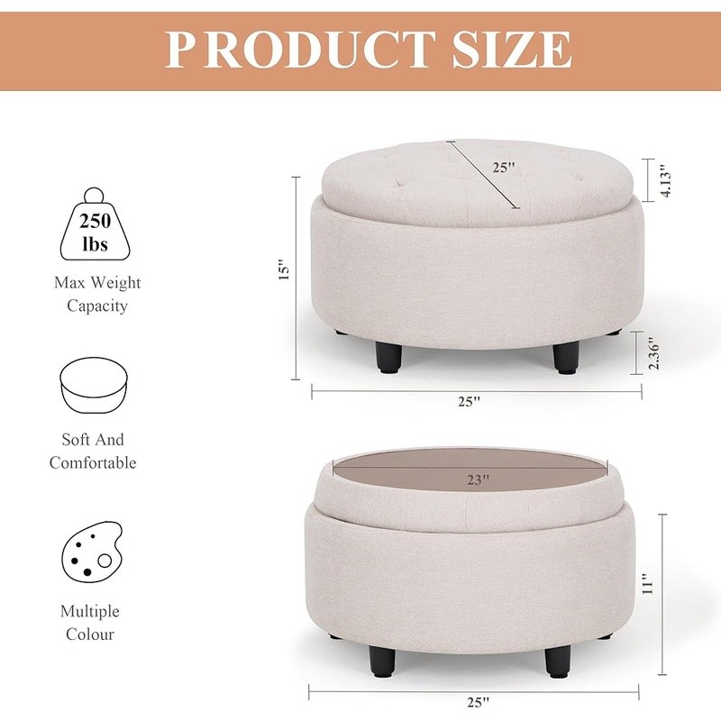 3-in-1 Multi-Functional Ottoman Footrest Hidden Storage Small Coffee Table New
