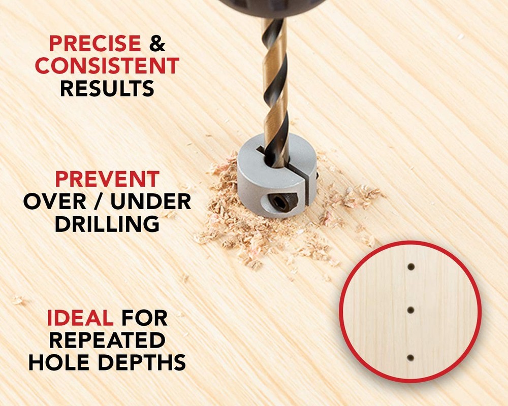 Professional Stop Collar Set - Drill Bit Depth - 8 Piece Kit white
