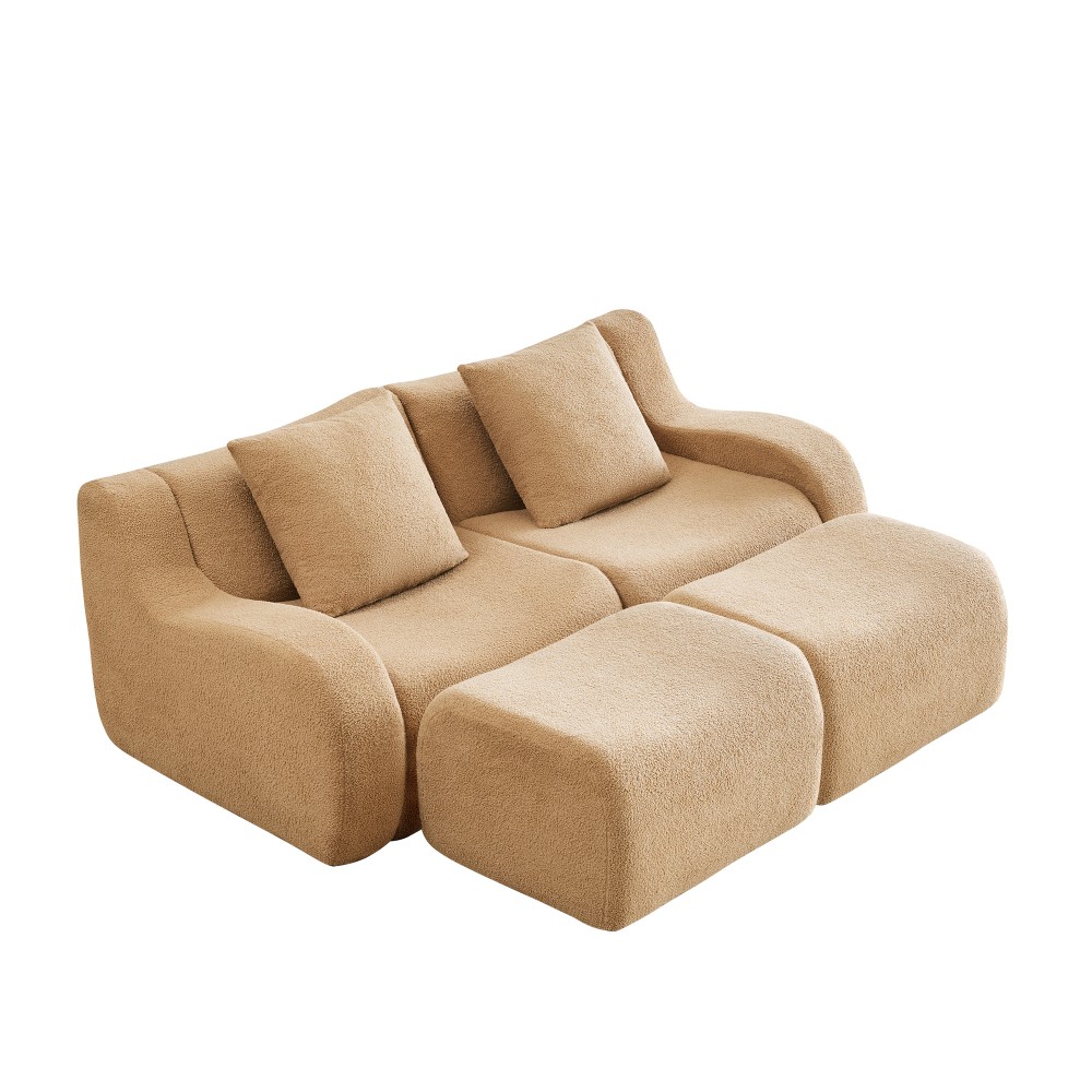 Soft Teddy Fabric Modular Sofa w/ Ergonomic Support & Anti-Slip Base, Camel